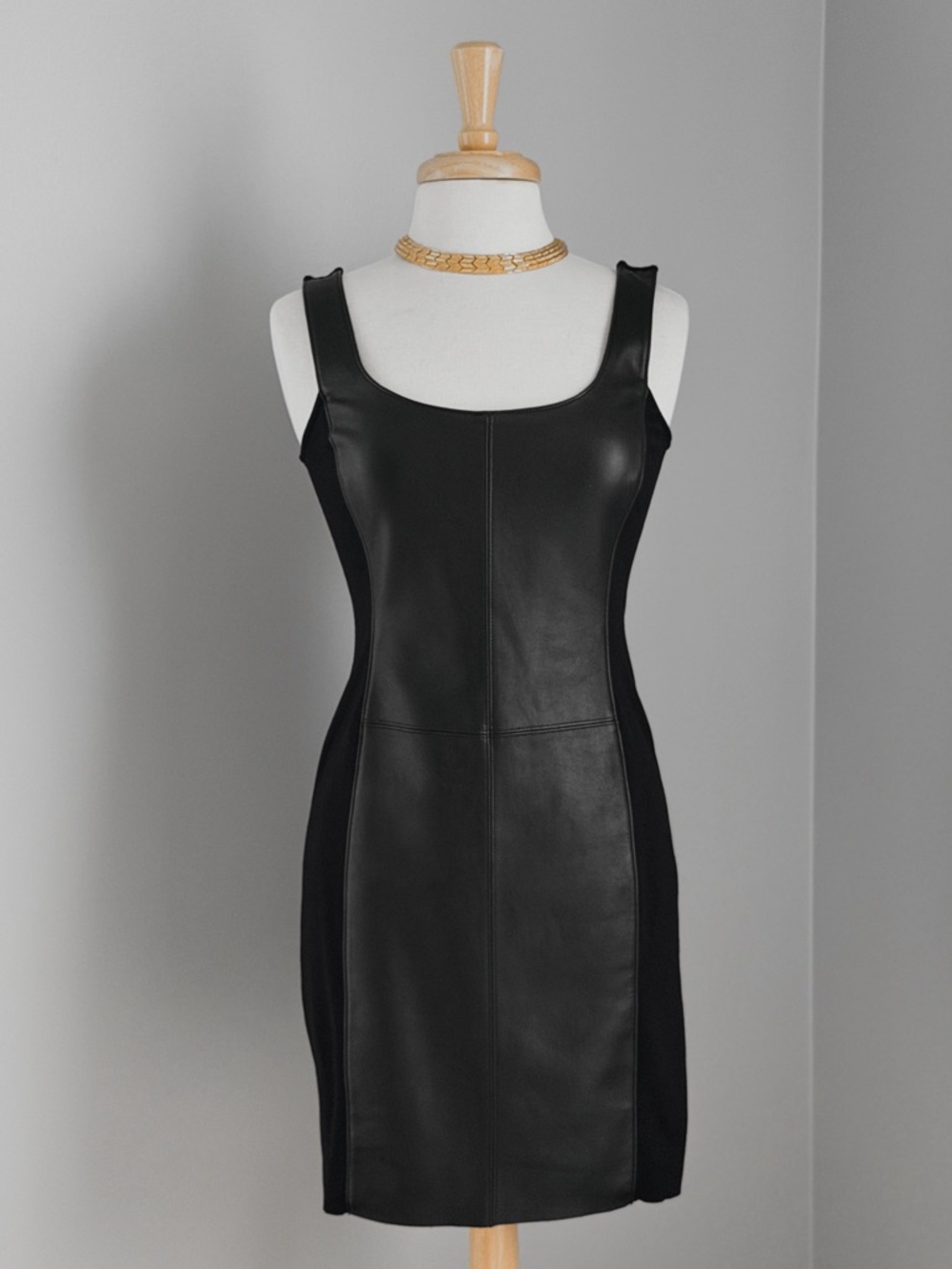 Bailey 44 Black Vegan Leather Bodycon Dress Small Mixed Media Sleeveless
